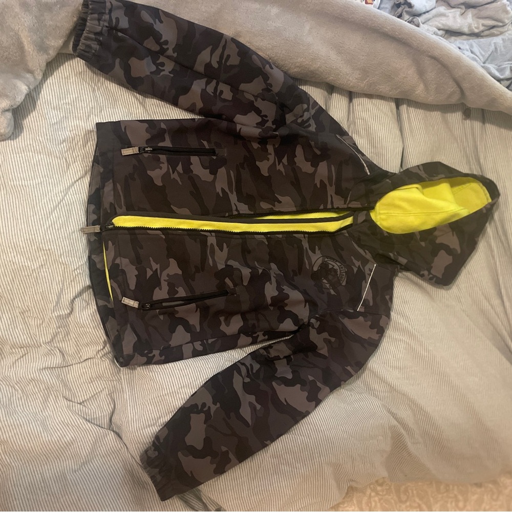 George Gray and Yellow Raincoat with Camouflage Design
